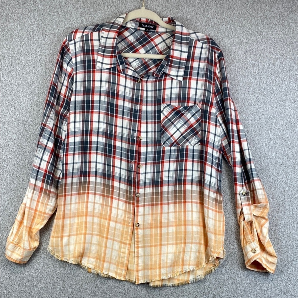 Dear John colorful button down M coastal cowgirl western ombré effect roll tab